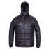 Black Leather Hooded Puffer Jacket.