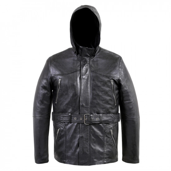 Hunter Black Leather Hooded Jacket