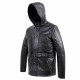 Hunter Black Leather Hooded Jacket