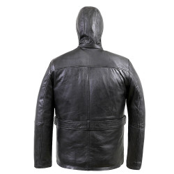 Hunter Black Leather Hooded Jacket