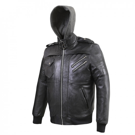 Barracuda Black Hooded Leather Bomber Jacket