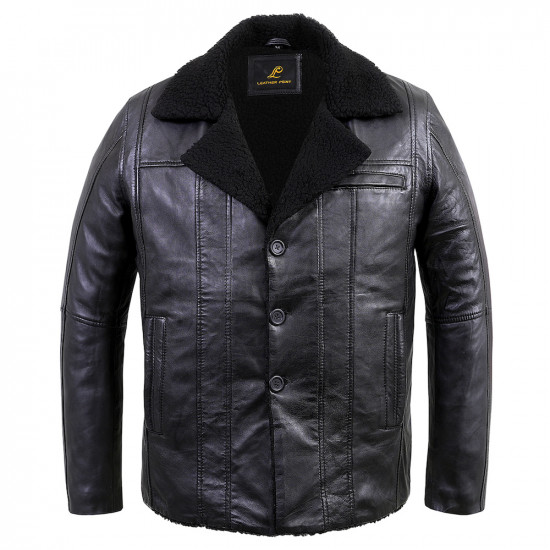 Furcliff Black Leather Coat 