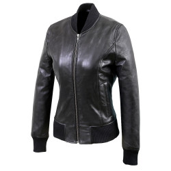 Ava Black Leather Bomber jacket