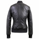 Ava Black Leather Bomber jacket