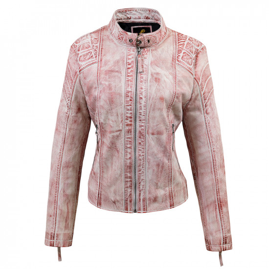 Distressed Pink Leather Biker Jacket 