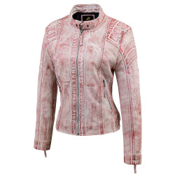 Distressed Pink Leather Biker Jacket 