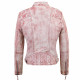 Distressed Pink Leather Biker Jacket 