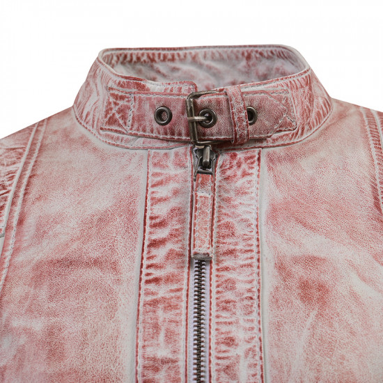 Distressed Pink Leather Biker Jacket 